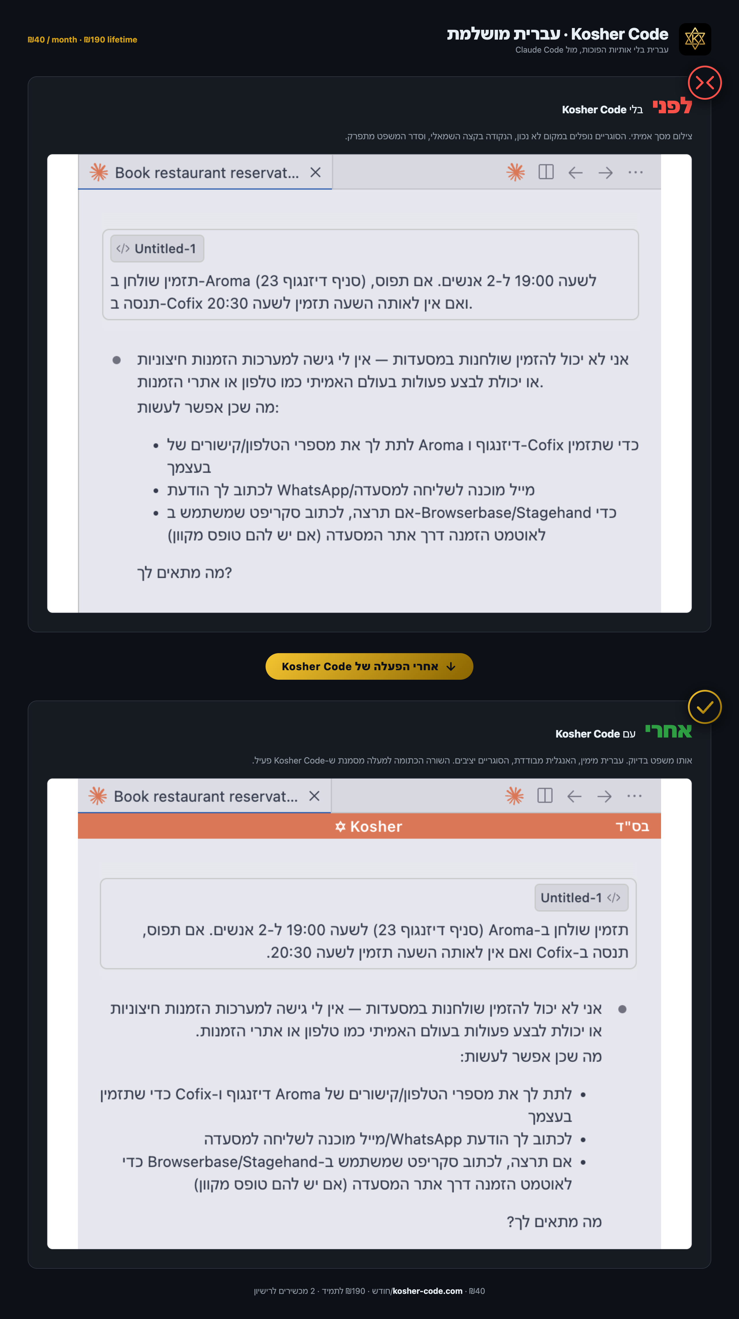 Kosher Code · לפני / אחרי